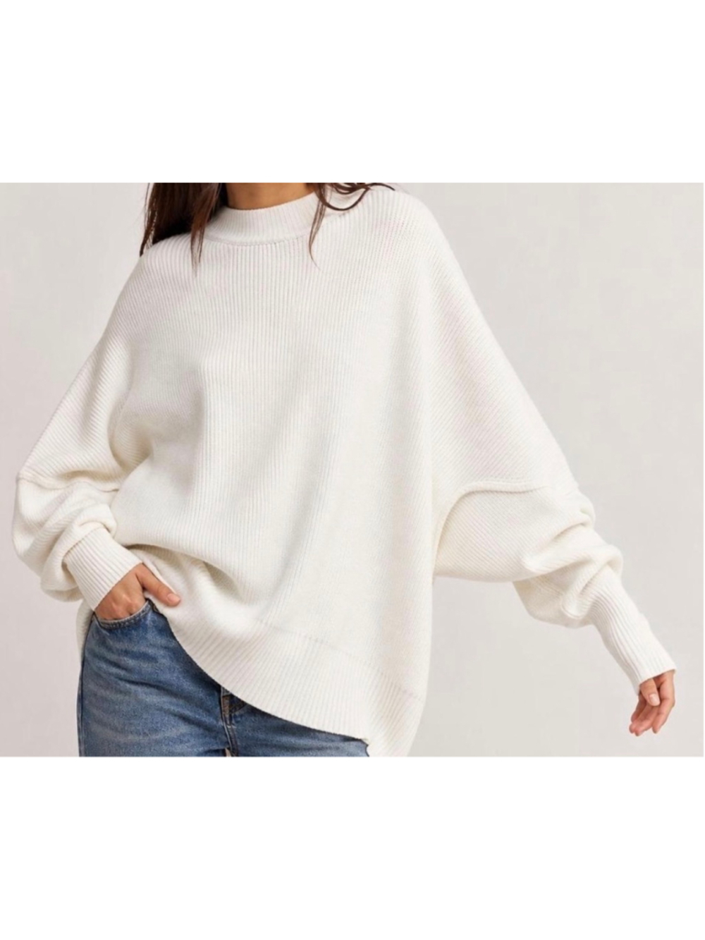 Women's Free People Ribbed Knit Oversized Sweater White Size M